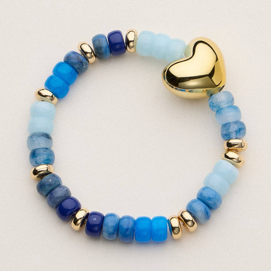Glass Bead Bracelet with Gold Heart Accent: BL