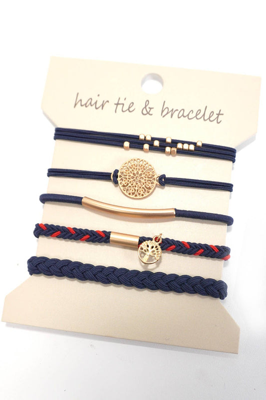 Boho Dual Function Knot Bracelet Hair Ties | Navy