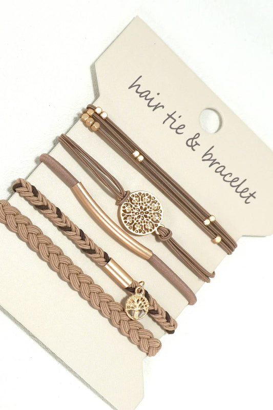 Boho Dual Function Knot Bracelet Hair Ties | Brown