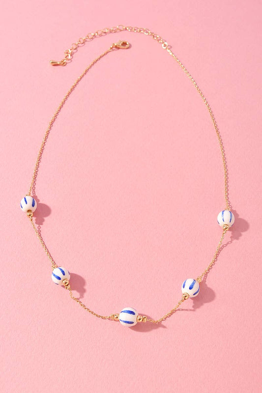 CERAMIC BALL STATION NECKLACE: Gold Blue