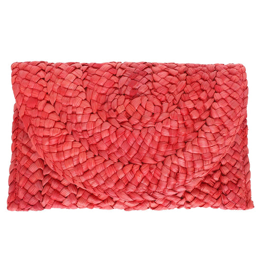 Straw Woven Raffia Clutch Handbag: Red