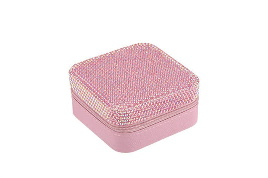 Rhinestone Multi Compartment Jewelry Box: Pink