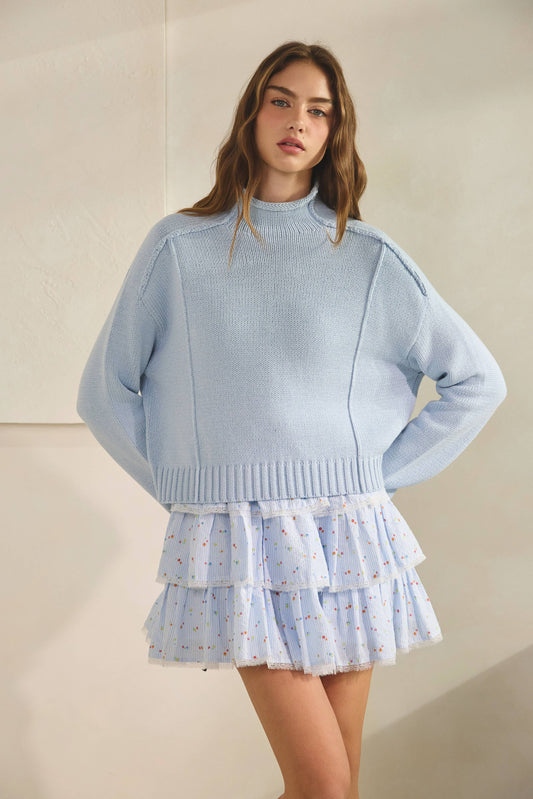 Essential Mock Neck Knit Sweater-Baby Blue: Baby Blue