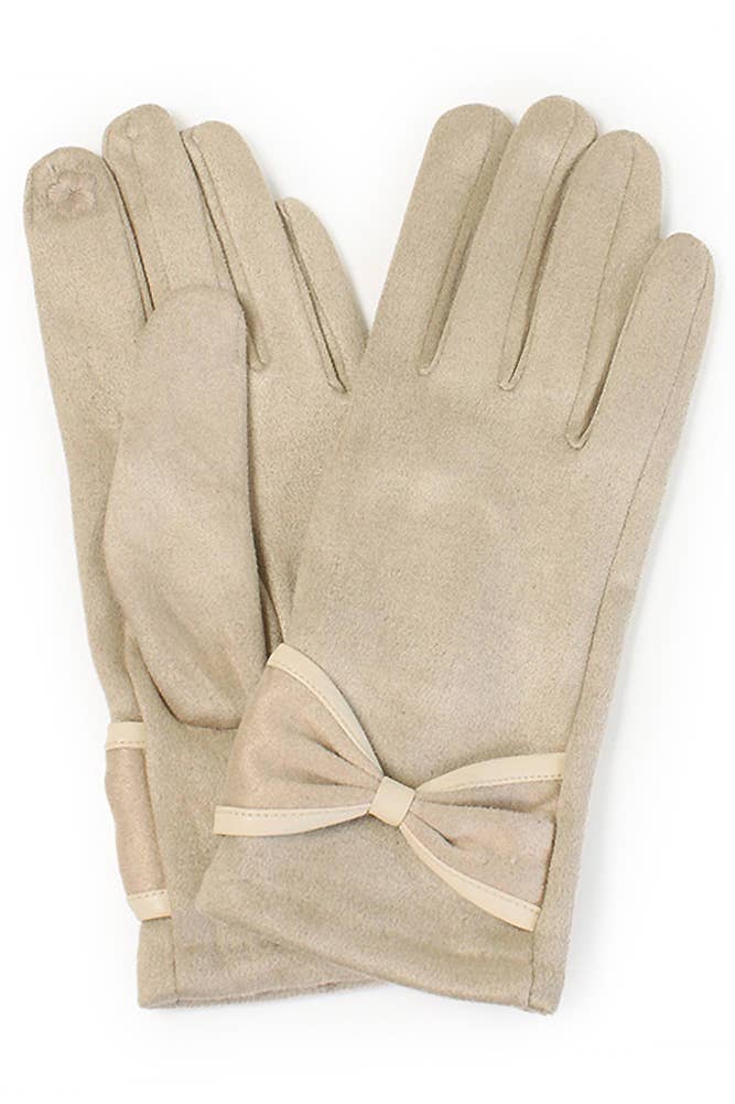 Ribbon Trim Winter Gloves: Beige