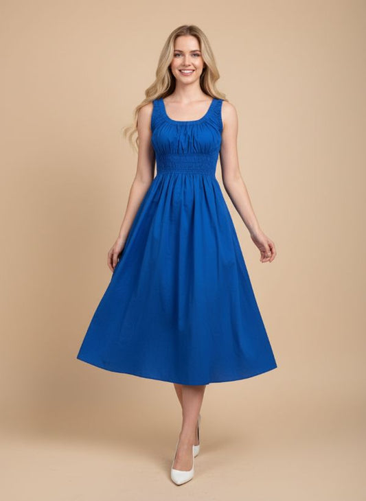 Poplin A-Line MIDI Dress in Royal Blue