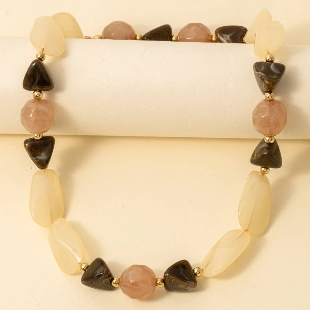 Marble Resin And Metallic Beads Necklace: BR