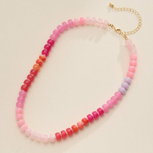 Gradient Color Round Disc Beaded Necklace: Pink / One /