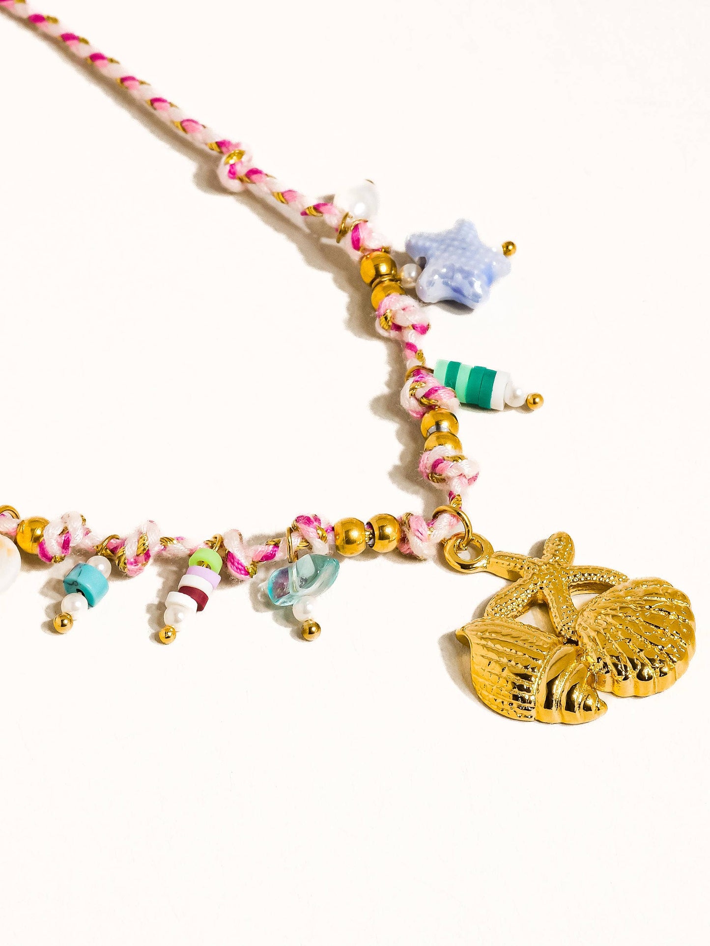 Masséna 18K Gold Non-Tarnish Summer Rope Charm Necklace: Pink