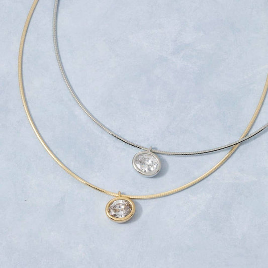 Gold Snake Chain Oval Cz Pendant Necklace: GOLD