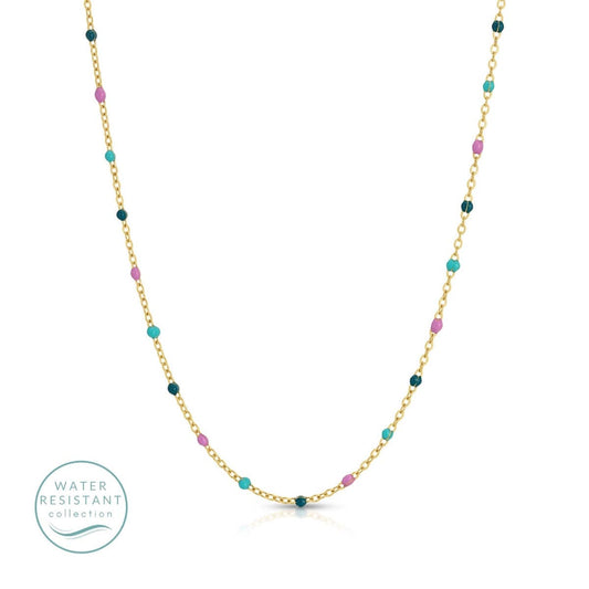 Sweetly Colored Delicate Chain Necklace, Water Resistant: Aqua/Blue/Lavender