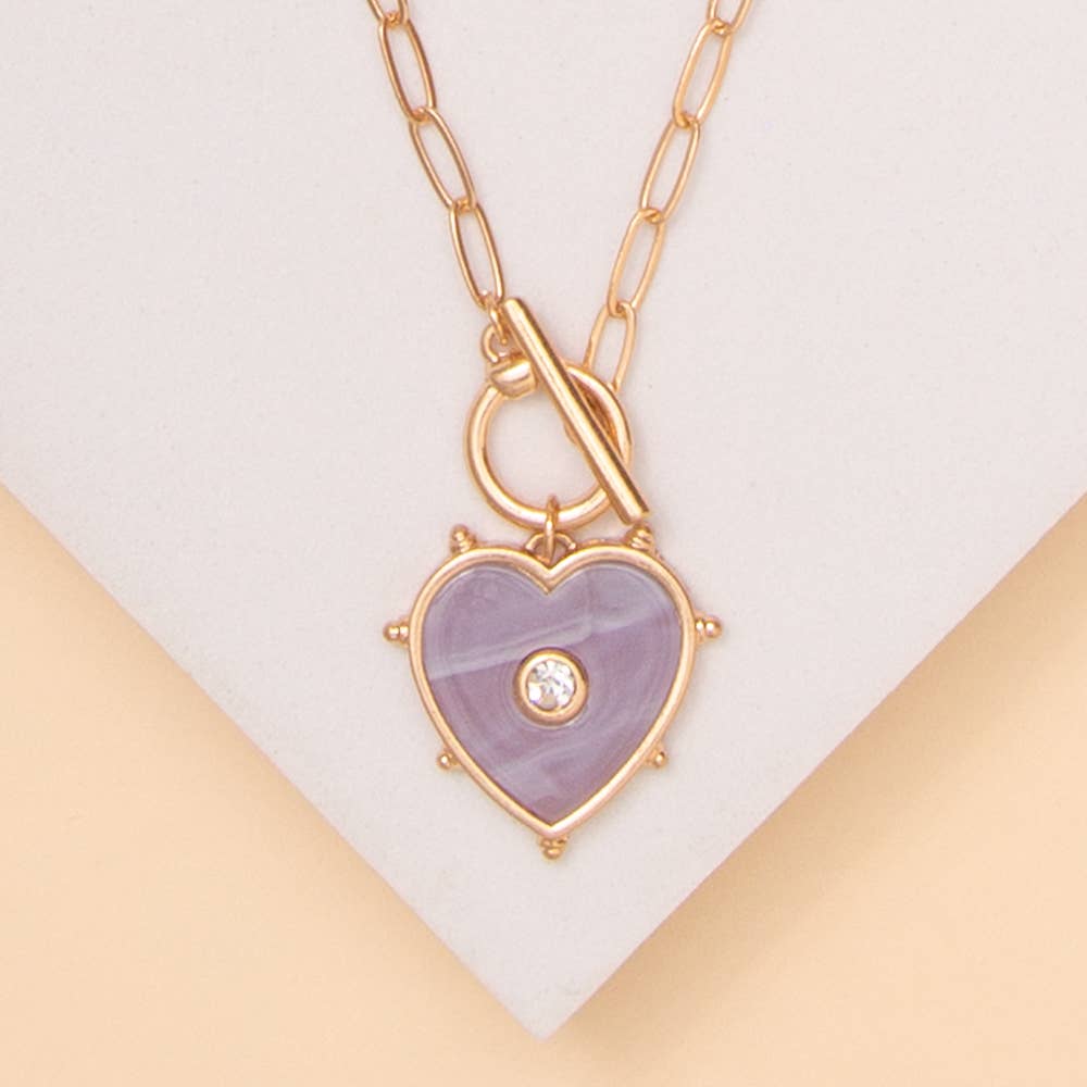 Rhinestone Toggle Heart Necklace: Blue