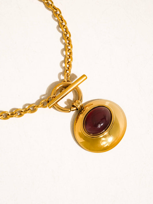 Pine 18K Gold Non-Tarnish Red Stone Pendant Necklace: Yellow Gold