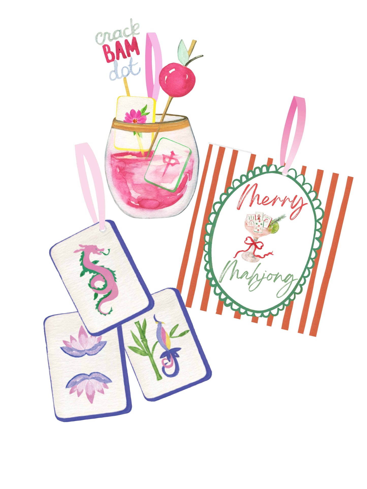 Mahjong Christmas Ornament Acrylic Mahj gift, Acrylic: 3 Tile