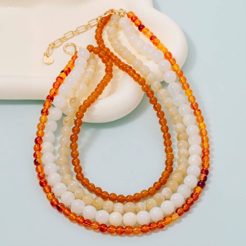 Mixed Marble Resin Layered Beaded Necklace: TO