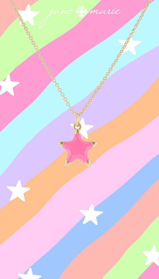 Kids Pink Enamel Star with Gold Tips Necklace