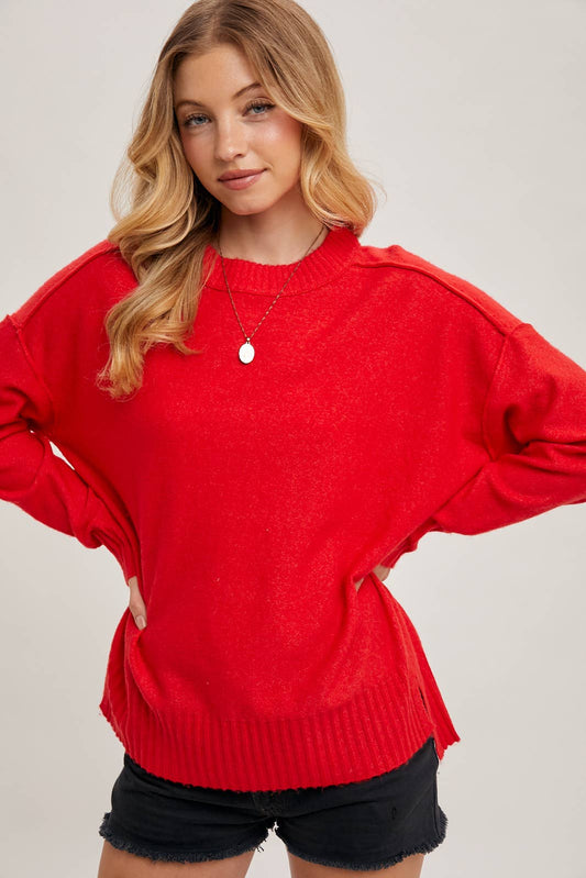 Crew Neck Knit Sweater Pullover Holiday: Ruby