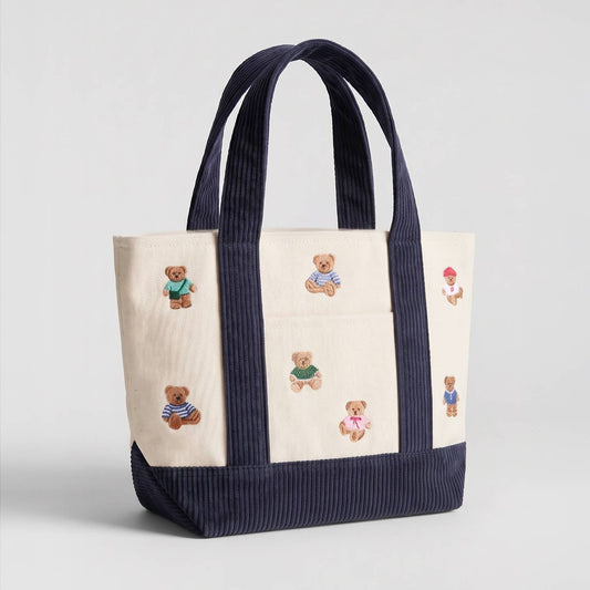 TEDDY BEAR Embroidered Corduroy Canvas Tote Bag