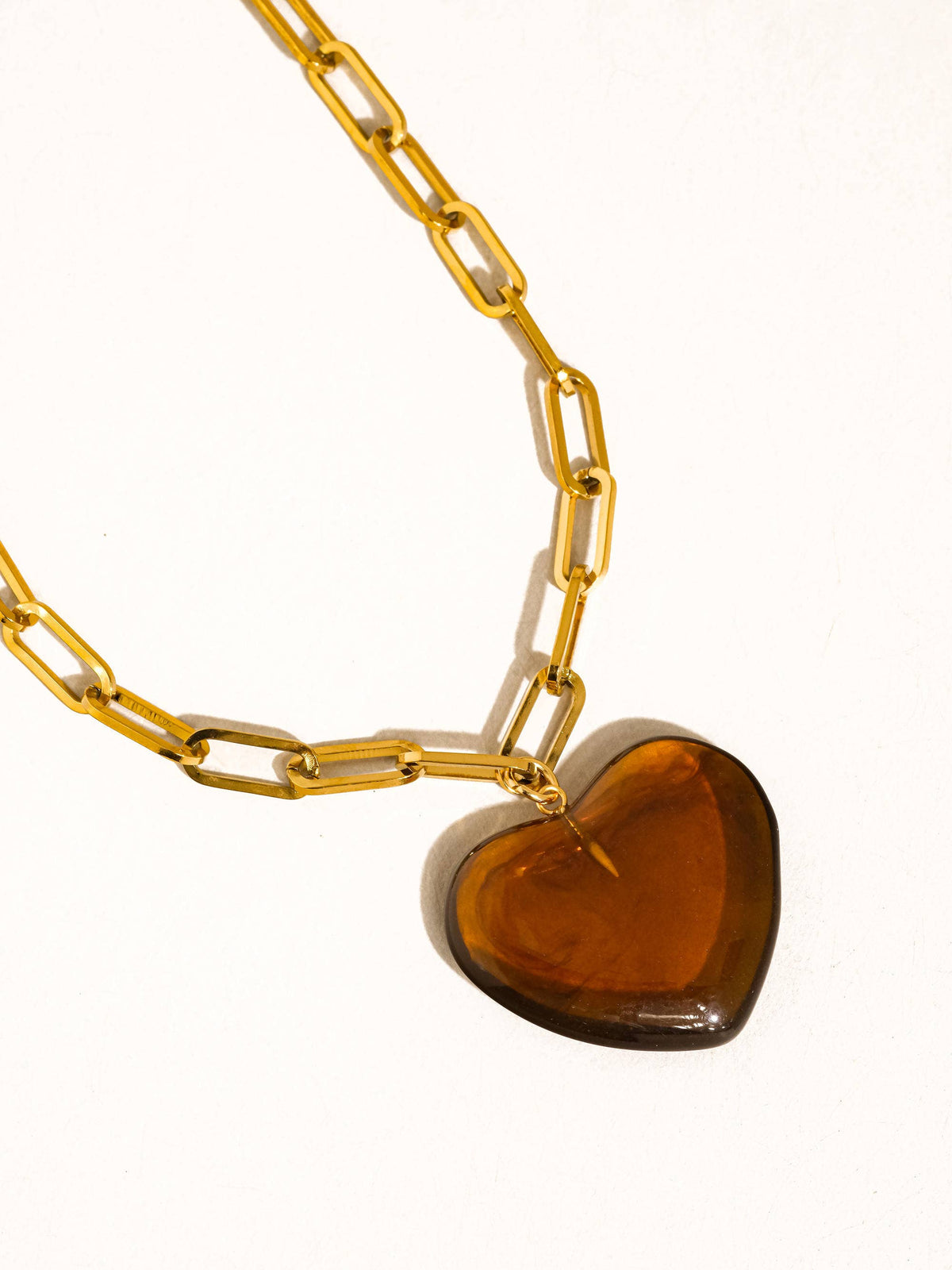 Rouelle 18K Gold Non-Tarnish Heart Chain Necklace: Brown