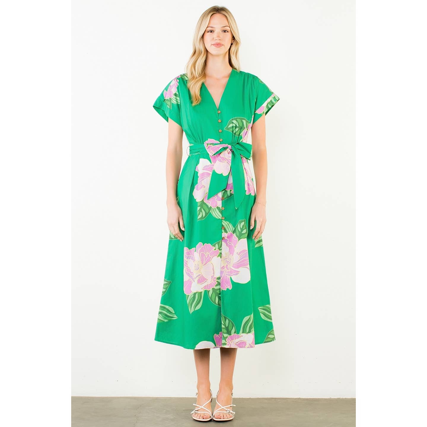 Floral Print Midi Dross in Green