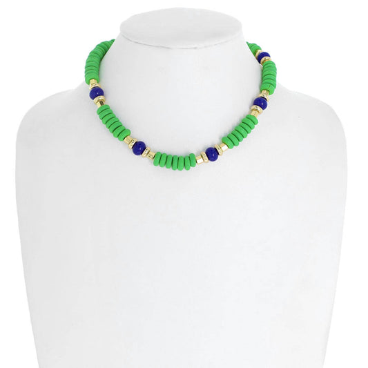 2 Tone Disc Beaded Bohemian Adjustable Collar Necklace: Green