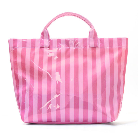 Colorblock Striped Tote Bag Snap Waterproof Beach Bag: Rose_red / M