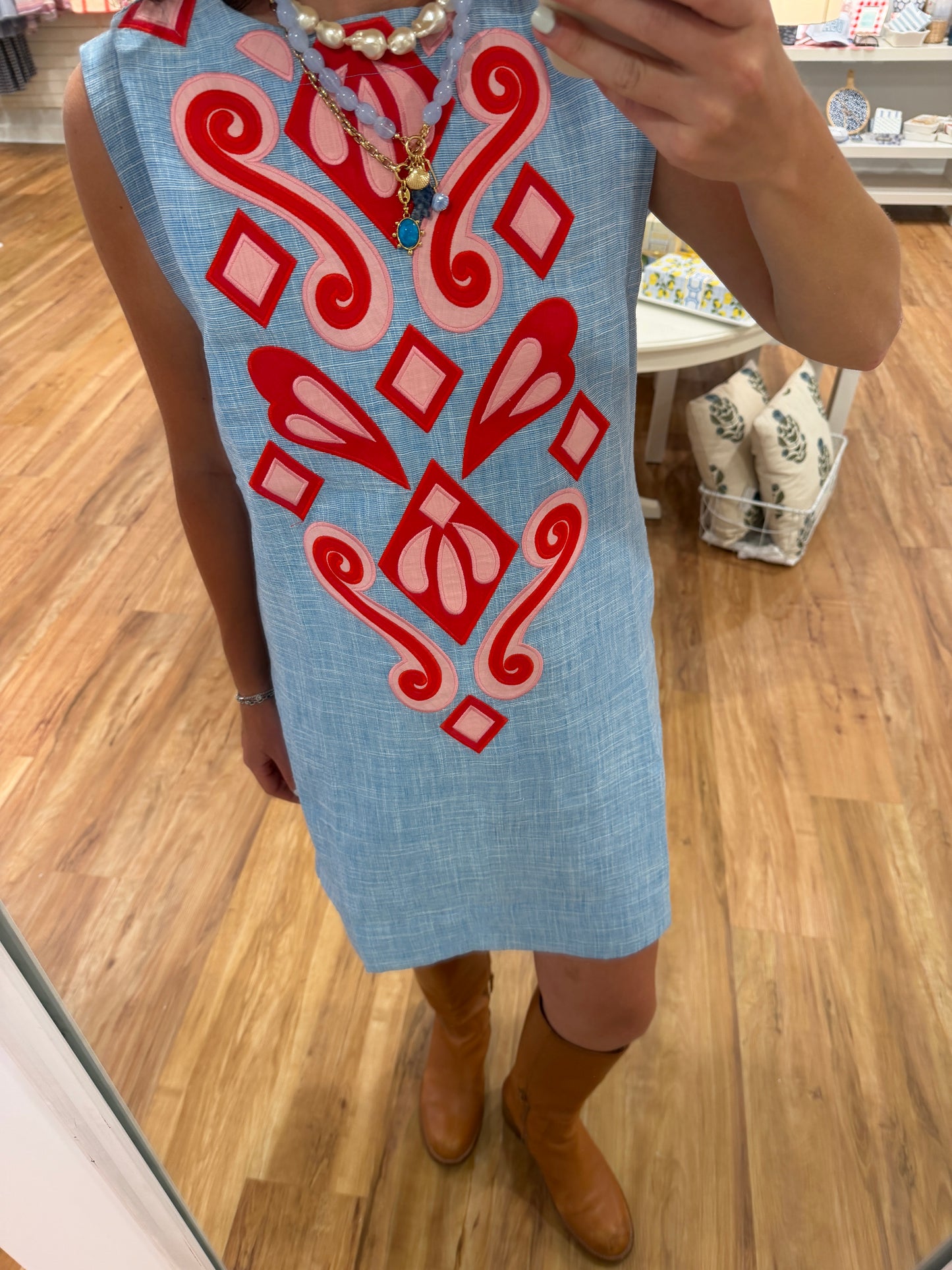 Sleeveless Embroidery Detail Dress in Blue