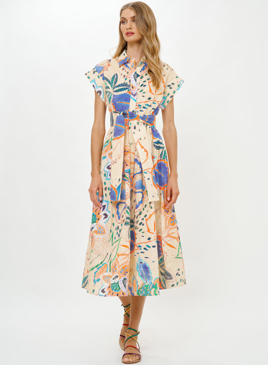 Belted Shirt Dress in Antico Cream