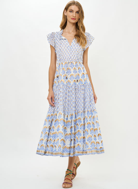 Cinched Flirty Midi in Arbor Blue