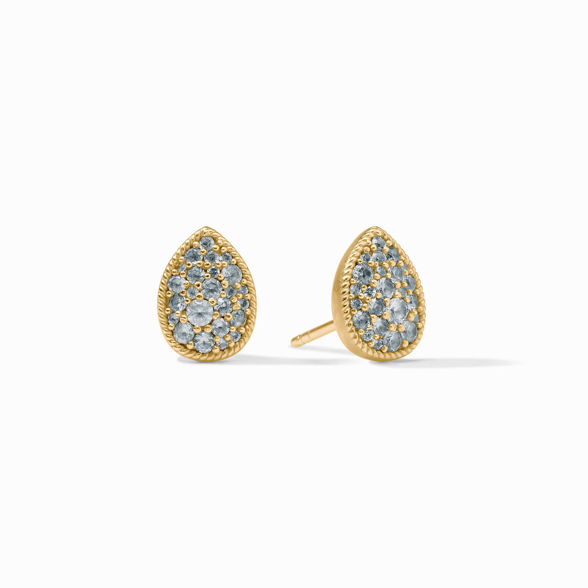 Pave Teardrop Stud in Aquamarine Blue