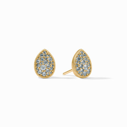 Pave Teardrop Stud in Aquamarine Blue