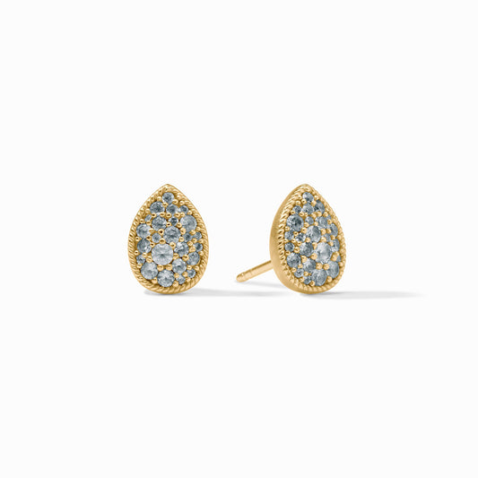 Pave Teardrop Stud in Aquamarine Blue