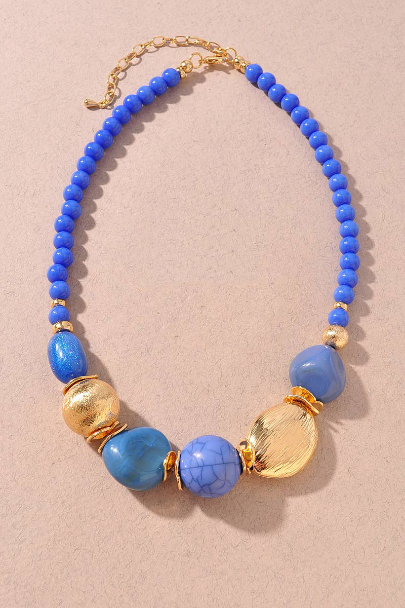 METAL STONE BEADED STATEMENT NECKLACE: Blue