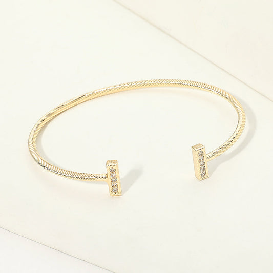 14K Gold Plated CZ Pave Bar Tip Cuff Bracelet