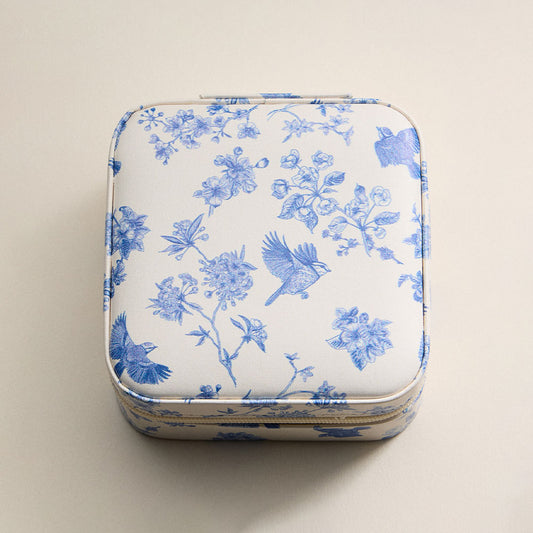 Bird And Floral Pattern Printed Portable Square Jewelry Box