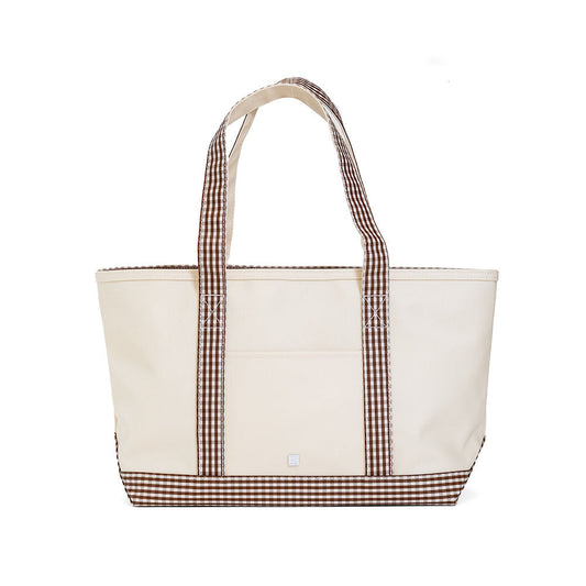 MEDIUM TOTE - COATED CANVAS NATURAL with GINGHAM COCO TRIM