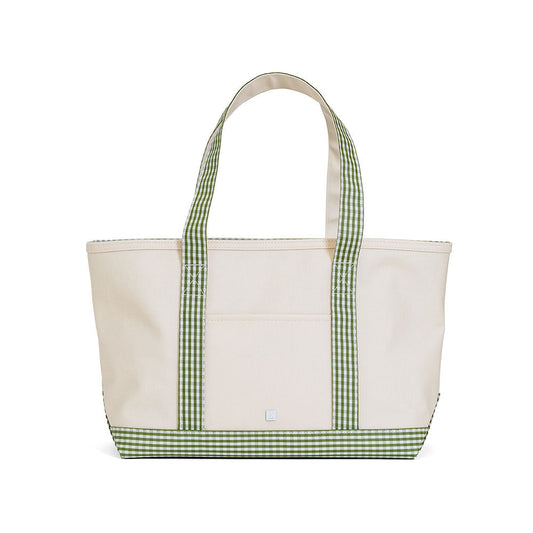 Medium Tote - Coated Canvas Natural With Gingham Moss Trim