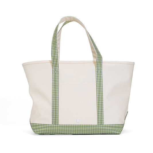 Maxi Tote - Coated Canvas Large Natural With Gingham Moss Trim