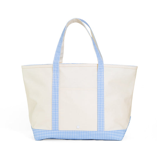 MAXI TOTE - COATED CANVAS NATURAL with SKY TRIM