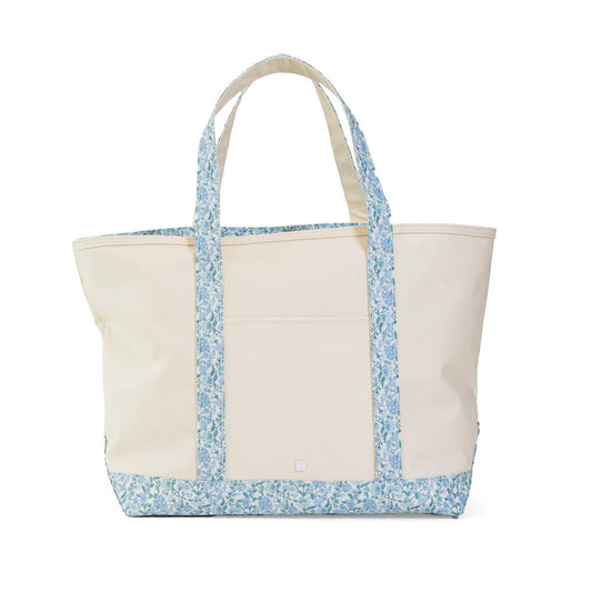 MAXI TOTE - COATED CANVAS Large NATURAL With HAMPTONS FLORAL TRIM