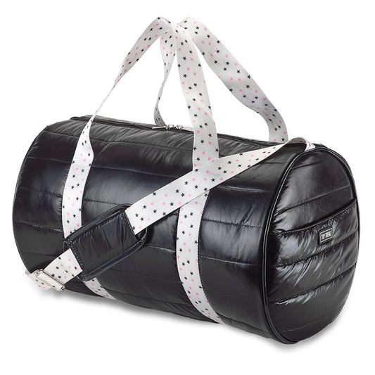 Black Puffer Duffle with Twinkle Stars Strap