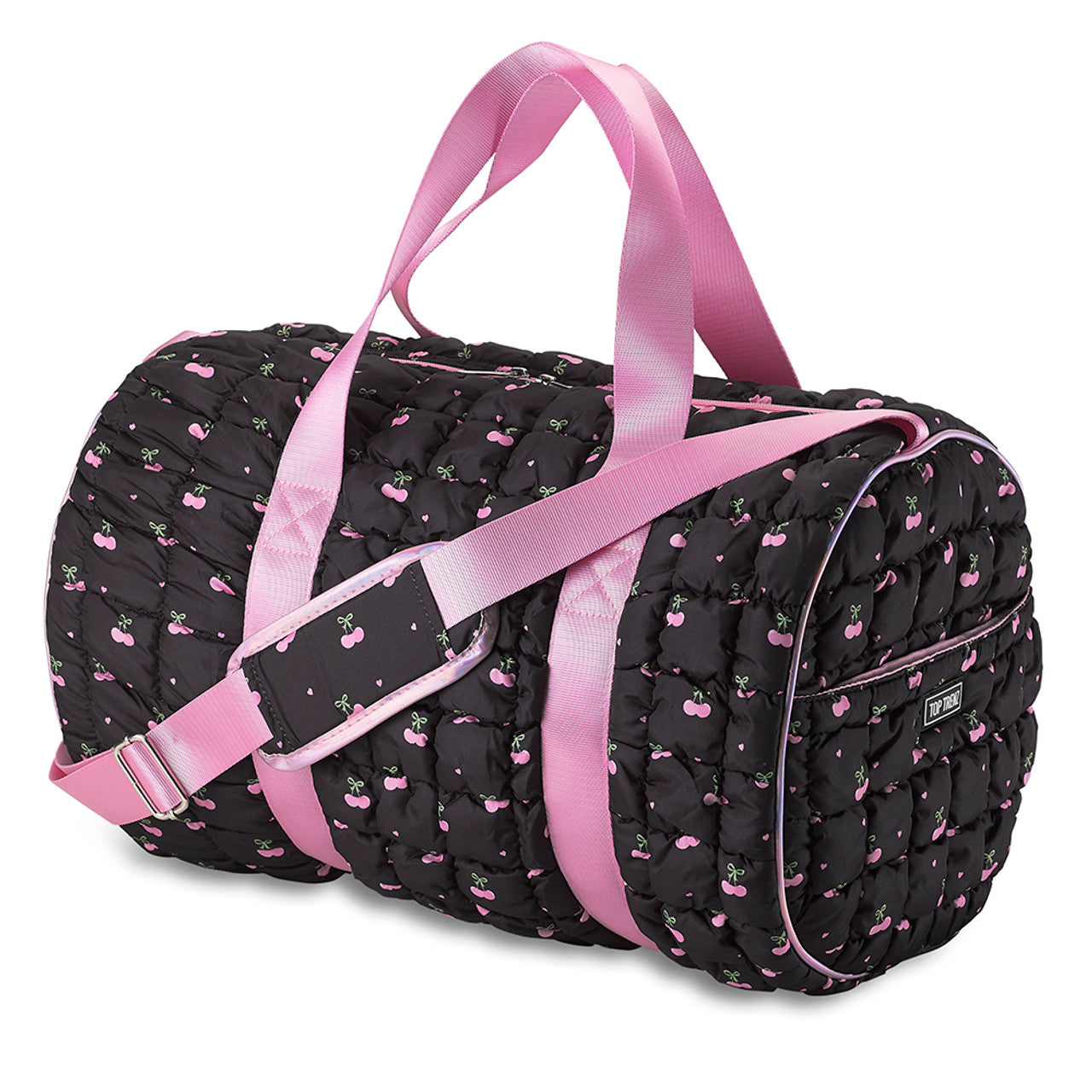 Black Scrunchie Puffer Duffle Cherry Pattern