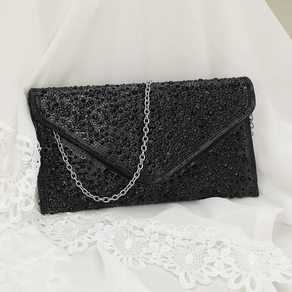 Bling Stone Studded Flap Envelope Evening Clutch Crossbody Bag