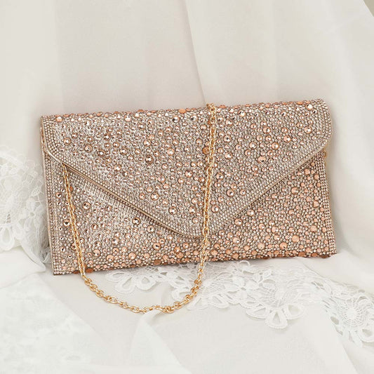 Bling Stone Studded Flap Envelope Evening Clutch Crossbody Bag
