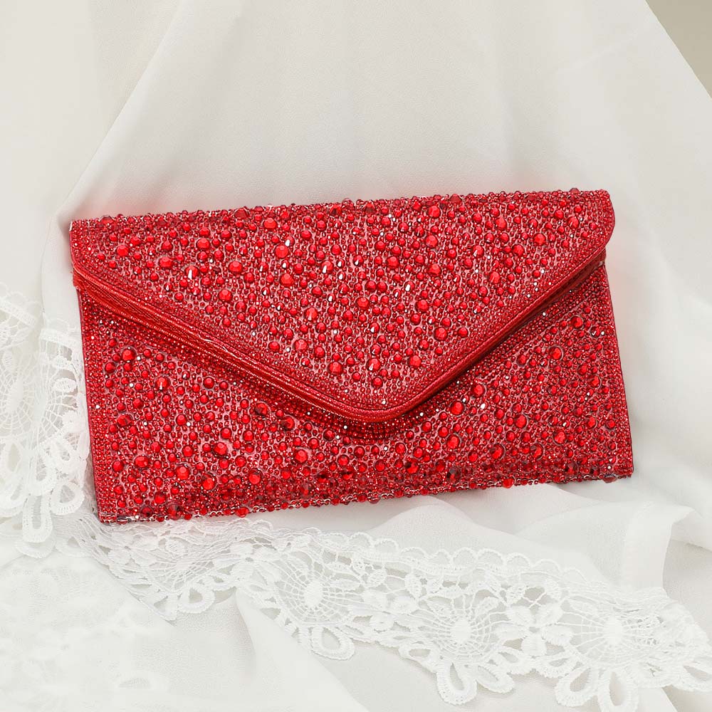 Bling Stone Studded Flap Envelope Evening Clutch Crossbody Bag