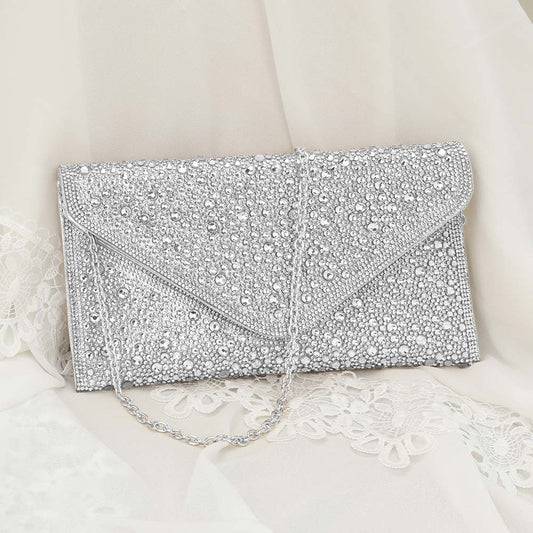 Bling Stone Studded Flap Envelope Evening Clutch Crossbody Bag