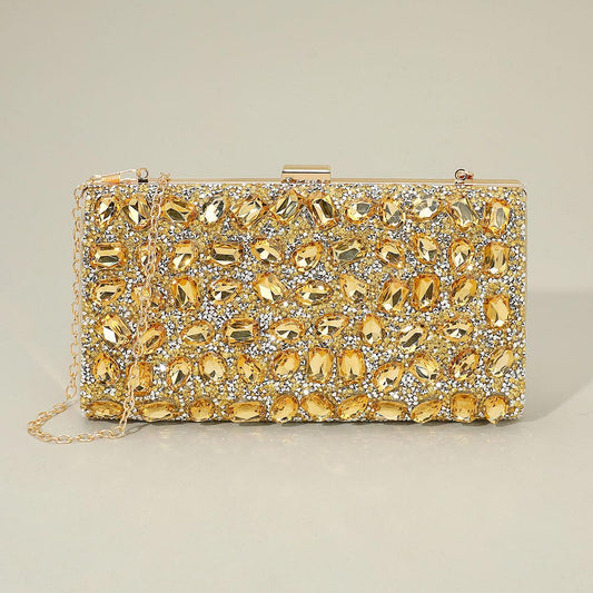 Faceted Stone Embellished Evening Clutch Bag