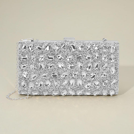 Faceted Stone Embellished Evening Clutch Bag