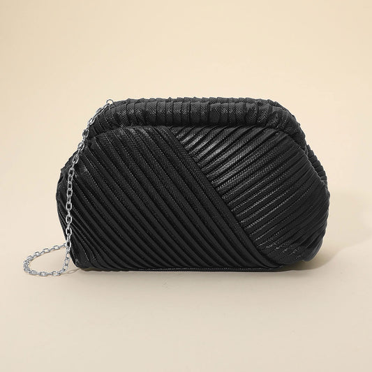 Faux Leather Textured Evening Clutch Crossbody Bag