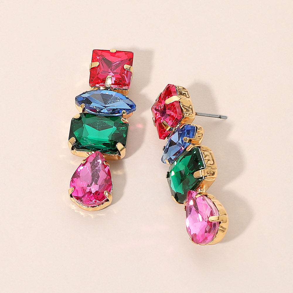 Mixed Shaped Stone Cluster Link Drop Evening Earrings
