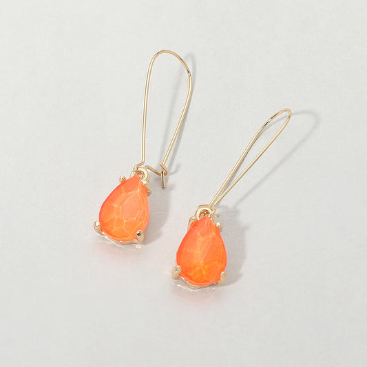 Teardrop Stone Cushion Dangle Earrings in Coral & Neon